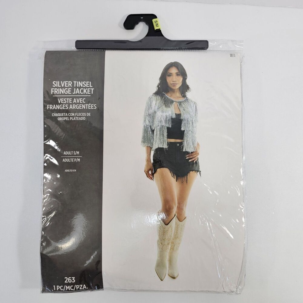 Silver Tinsel Fringe Party Jacket Women’s Costume Cowgirl Festival Disco Sz S/M